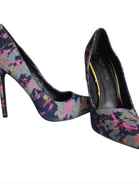 New Shoe Republic LA Denim Colorful Paint Splatter Pointy Toe Heels Size 9